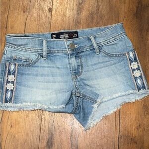 Hollister Women's Light Blue Jean Shorts with Embroidery